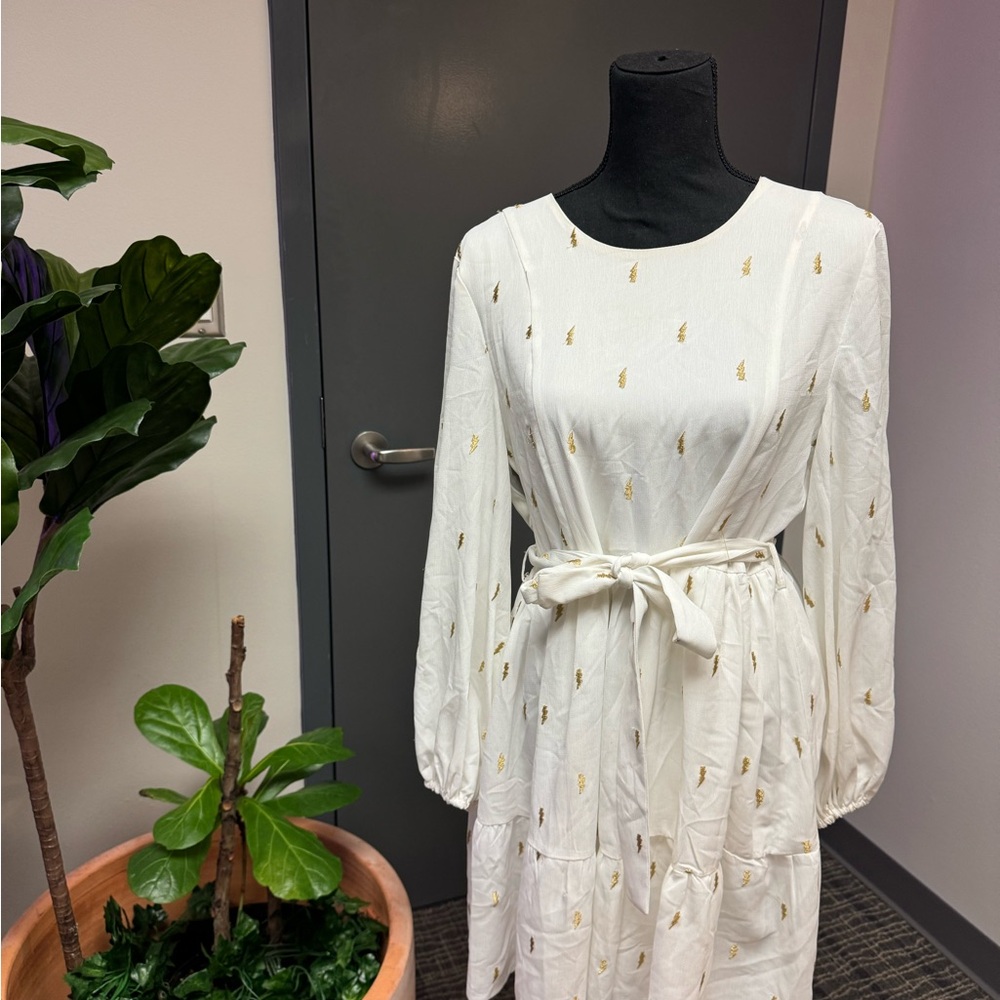 White Dress with Gold Lightening Bolts